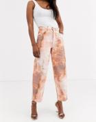 Asos Design Carpenter Boyfriend Jeans In Pastel Tie Dye-multi