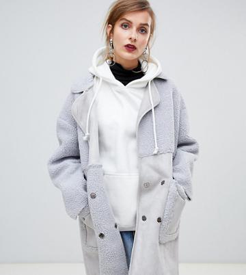 Story Of Lola Faux Shearling Paneled Overcoat - Gray