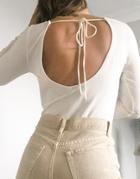 Only Long Sleeve Top With Open Back In Cream-white
