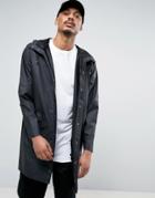 Rains Long Hooded Jacket Waterproof In Black - Black