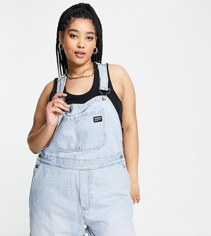 Dr Denim Plus Eily Denim Romper In Light Wash Blue