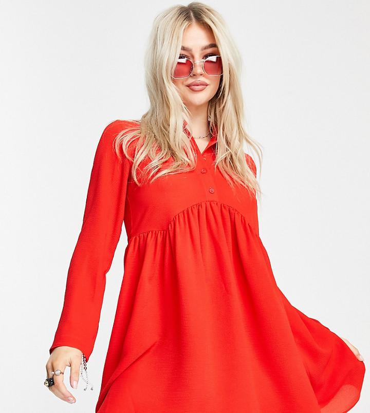 Asos Design Petite Smock Mini Shirt Dress In Red