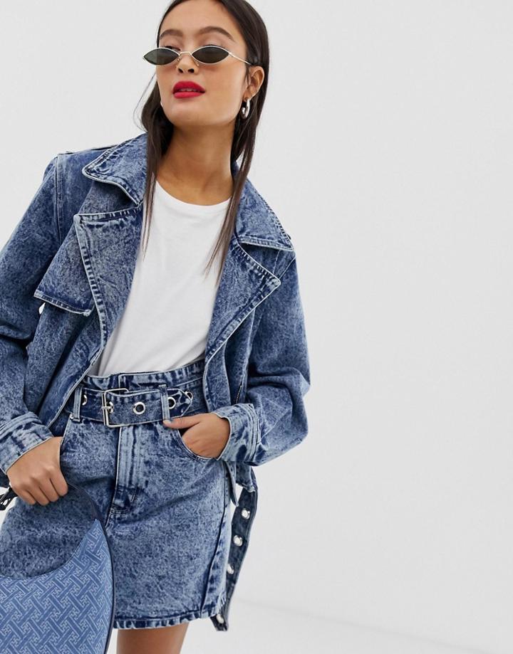 Signature 8 Acid Wash Oversized Denim Jacket - Blue