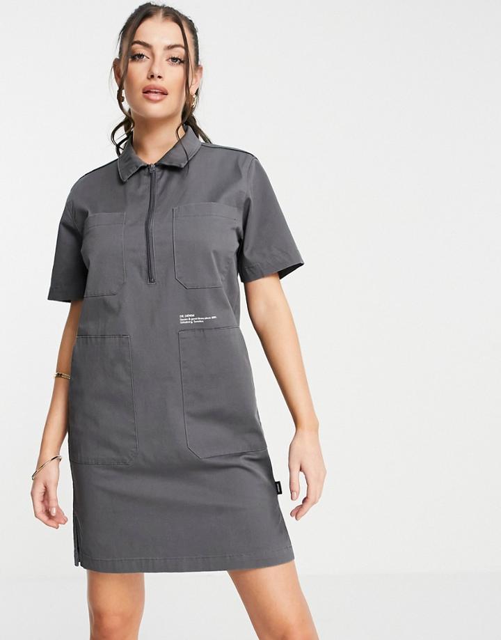 Dr Denim Utility Dress In Dark Gray-grey