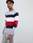 Tommy Hilfiger Icon Color Block Stripe Crewneck Sweater In Gray Marl - Gray