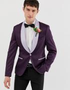 Asos Design Wedding Skinny Blazer In Purple Satin