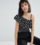 River Island One Shoulder Mixed Polka Dot Cropped Blouse - Multi