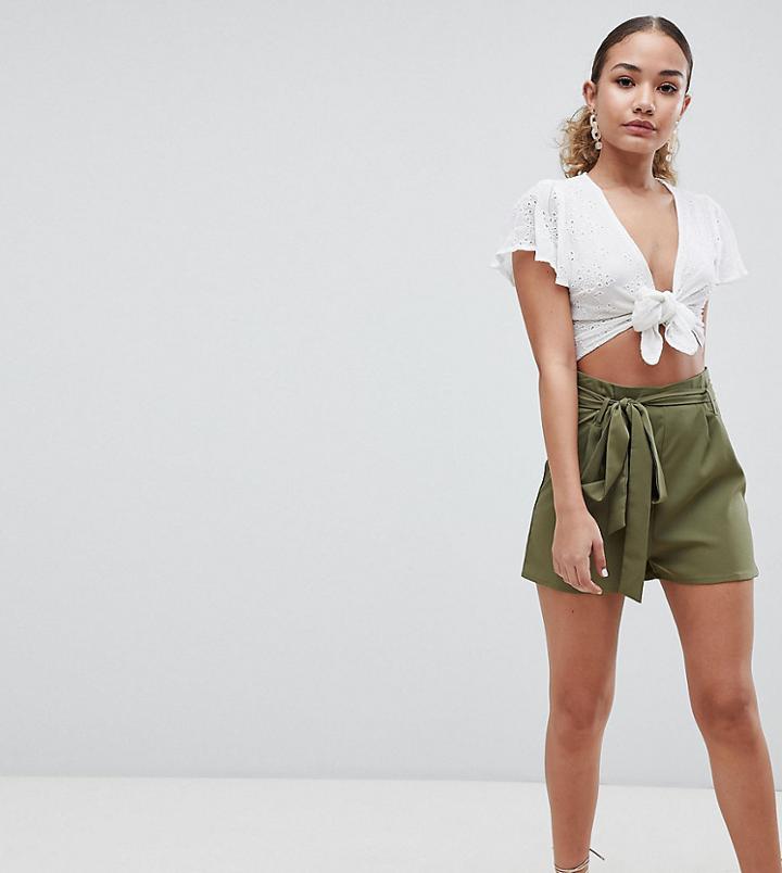 Boohoo Tie Waist Shorts - Green