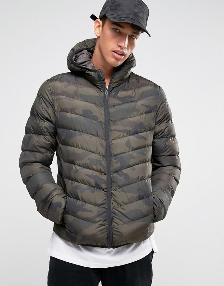 Brave Soul Padded Camo Jacket - Green