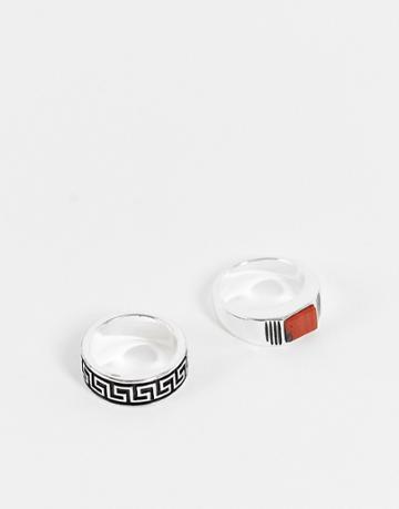 The Status Syndicate Two Pack Rings In Silver