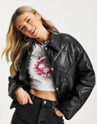 Asos Design Quilted Leather Look Jacket In Black