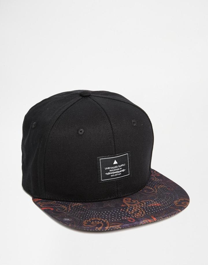 Asos Snapback Cap In Black With Paisley Peak - Black
