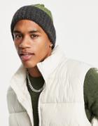 Boardmans Ribbed Knit Color Block Hat In Khaki-green