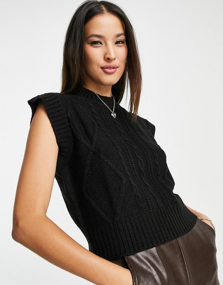 Violet Romance Cable Knit Vest In Black