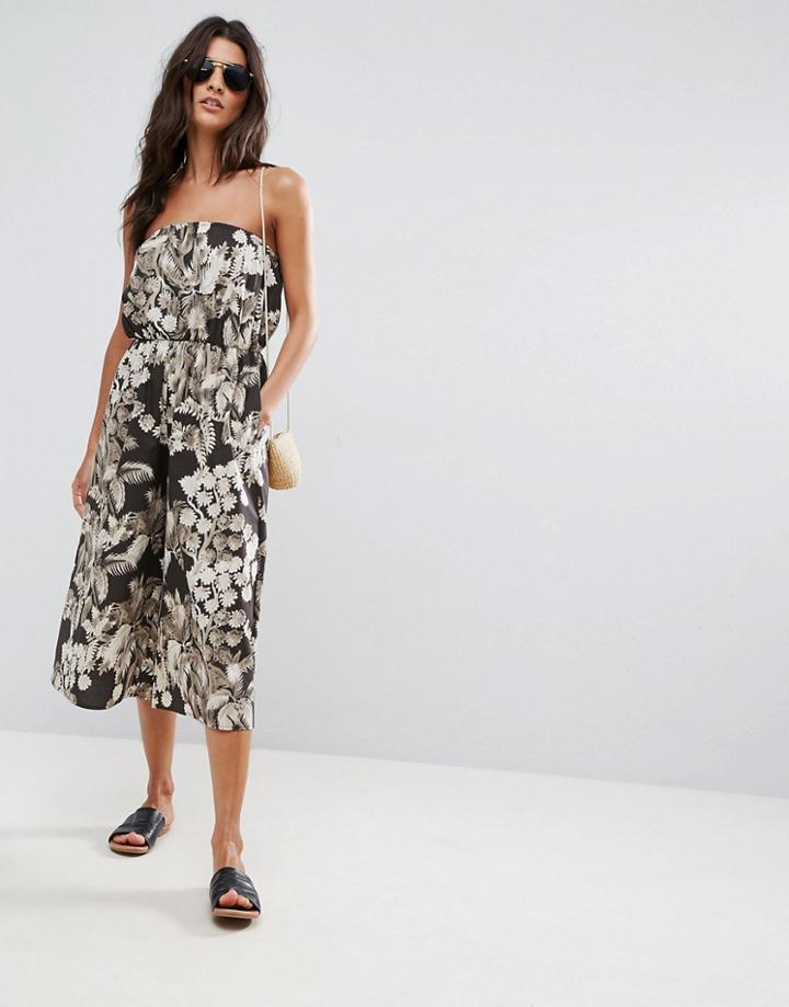Asos Bandeau Jumpsuit In Cotton In Hawaiian Print - Multi