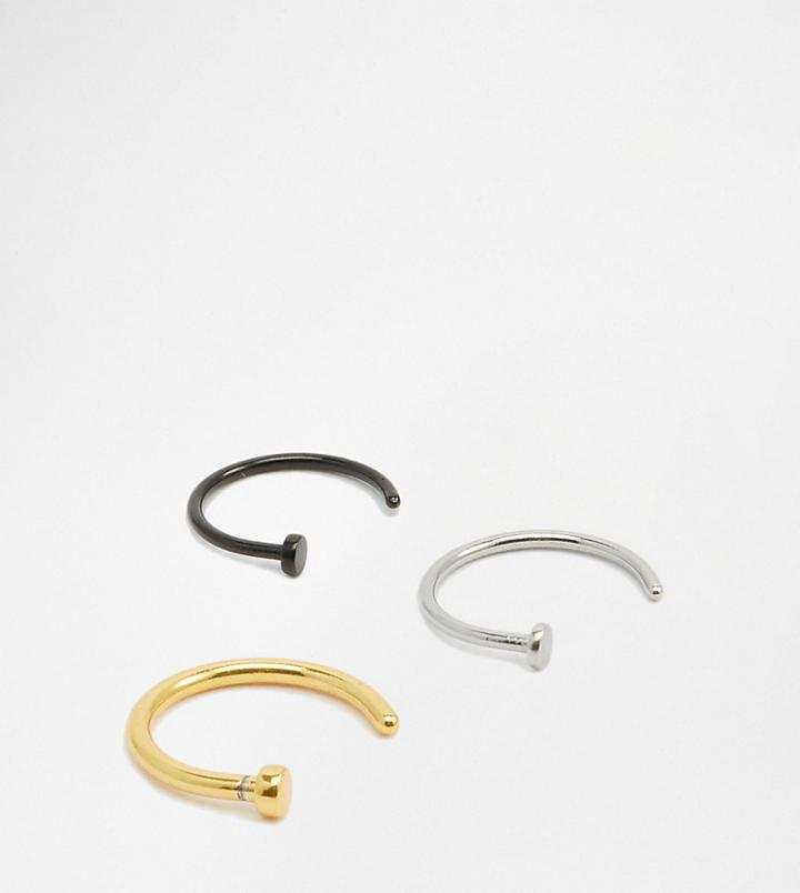 Designb Open Nose Hoop Ring In 3 Pack - Silver