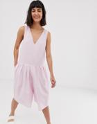 Asos Design Linen Drop Waist Short Culotte Jumpsuit - Multi