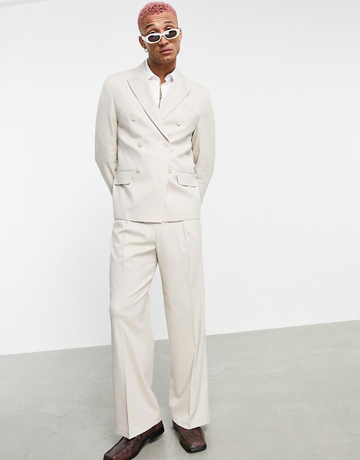 Asos Design Wide Leg Suit Pants In Beige-neutral