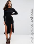 Asos Petite Long Sleeve Dress With Front Splits - Black