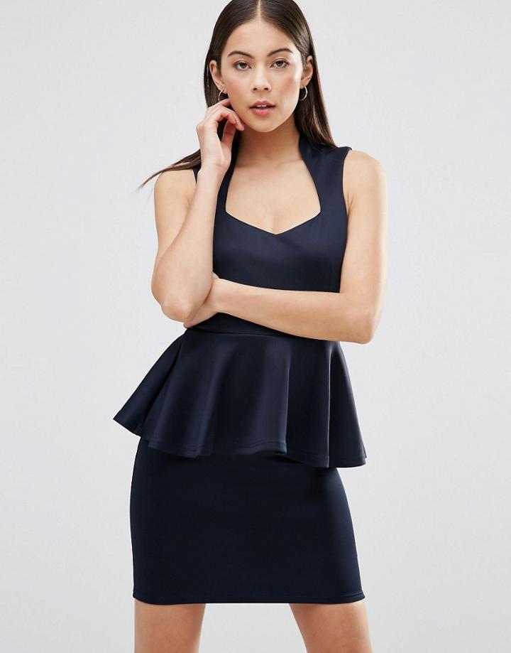 Ax Paris Plunge Front Peplum Mini Dress - Navy