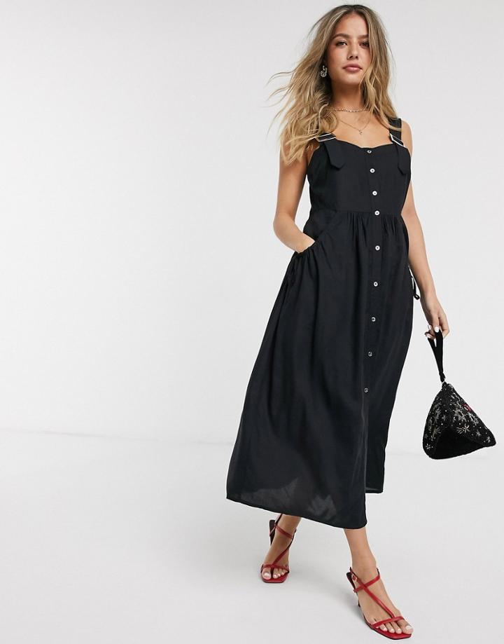Asos Design Overall Button Through Midi Sundress In Black