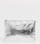 South Beach Exclusive Silver Snake Embossed Clutch Bag - Silver