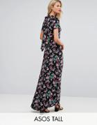 Asos Tall Maxi Dress With Deconstructed Back In Floral Print - Multi