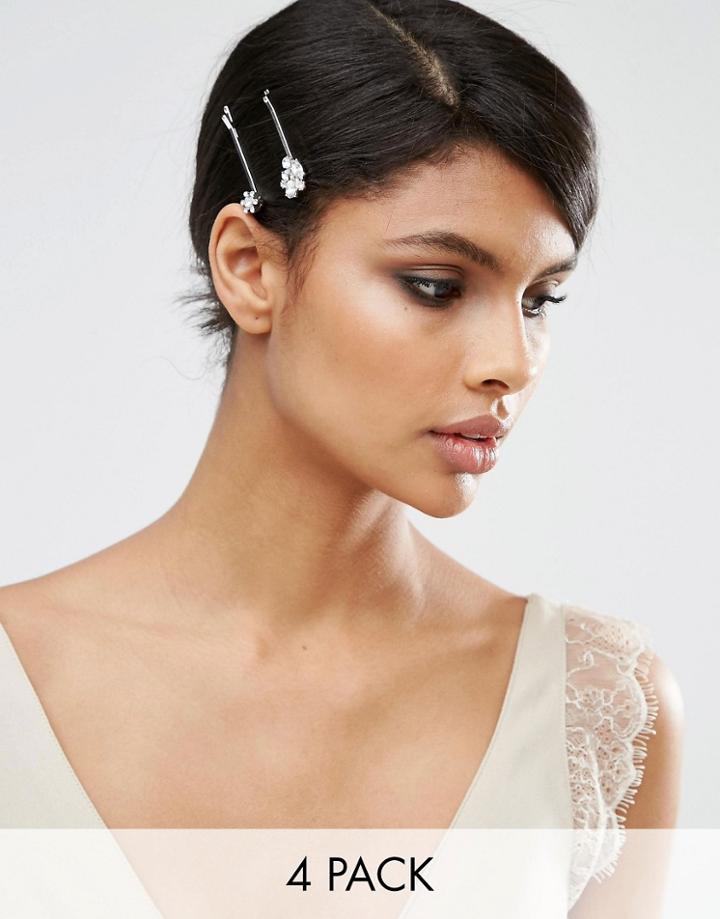Asos Pack Of 4 Occasion Jewel Hair Clips - Clear