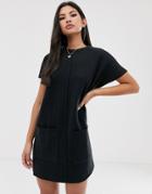 Asos Design Super Soft Exposed Seam T Shirt Dress - Black