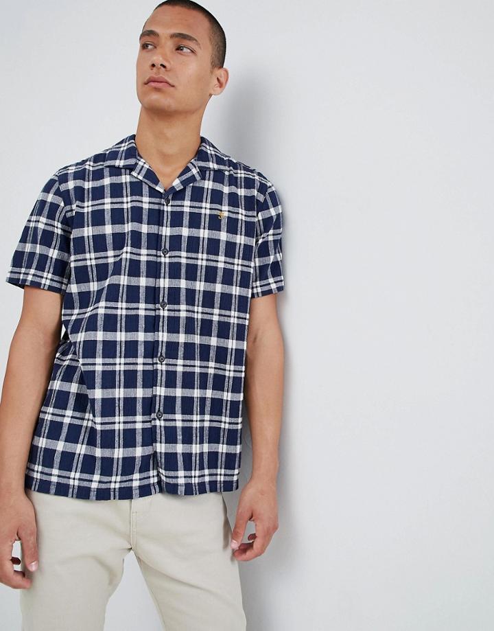 Farah Prestwich Check Revere Collar Short Sleeve Shirt In Navy - Navy