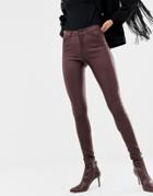 Vero Moda Coated Skinny Jeans In Burgundy - Brown