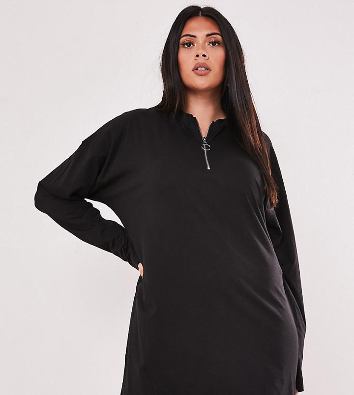 Missguided Plus Zip Front Sweat Dress In Black