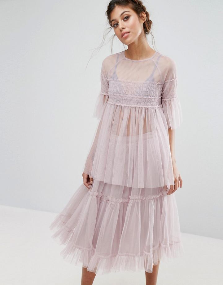 Little Mistress Tulle Mesh Top - Pink