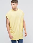 Asos Super Oversized Sleeveless T-shirt With Raw Edge In Yellow - Raffia