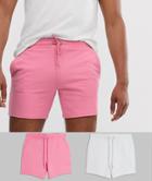 Asos Design Tall Jersey Skinny Shorts In Shorter Length 2 Pack Pink/white - Multi