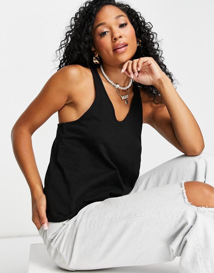 Miss Selfridge Sleeveless Dropped Armhole Tank Top-black
