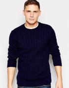 Asos Cable Knit Jumper In Navy - Navy