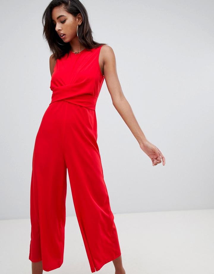 Boohoo Twist Front Jumpsuit In Red - Red