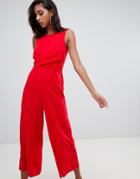 Boohoo Twist Front Jumpsuit In Red - Red