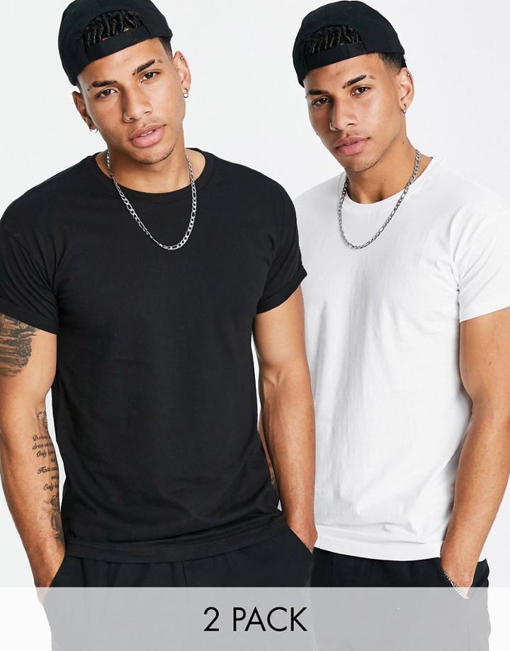 Pull & Bear 2 Pack Muscle T-shirt In Black & White-multi