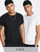 Pull & Bear 2 Pack Muscle T-shirt In Black & White-multi