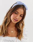 Asos Design Headband With Bow Front In Denim Style - Blue