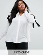 Asos Curve Blouse With Tie Cold Shoulder - White