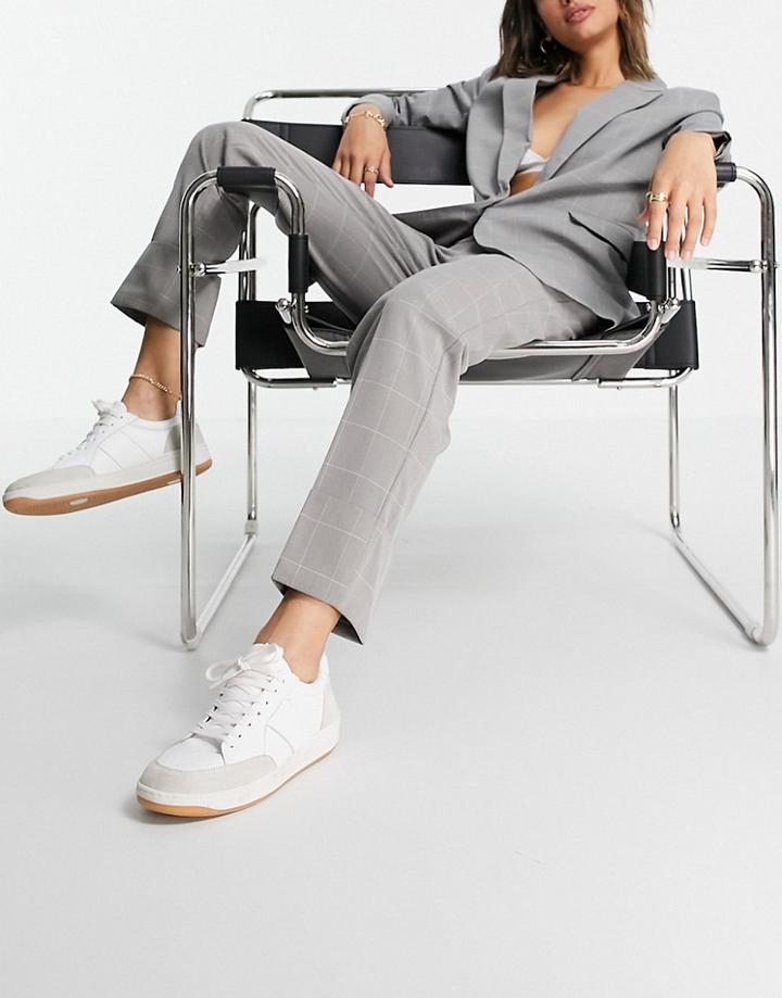 Y.a.s Tailored Straight Leg Pants With Elastic Waist And Cuffed Hem In Gray Plaid-multi