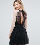 Asos Tall Premium Sheer Top Tulle Mini Prom Dress - Black