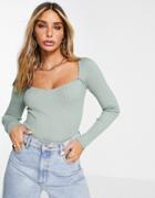 Envii Ribbed Knit Contour Square Neck Top-green