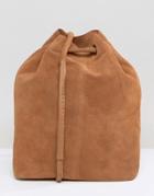 Selected Femme Suede Cognac Bucket Bag - Brown