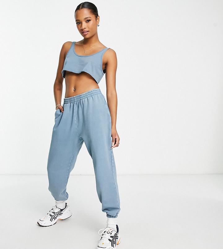 Asos Design Petite Washed Oversized Sweatpants In Blue