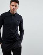 Ea7 Slim Fit Long Sleeve Stretch Jersey Polo In Black - Black