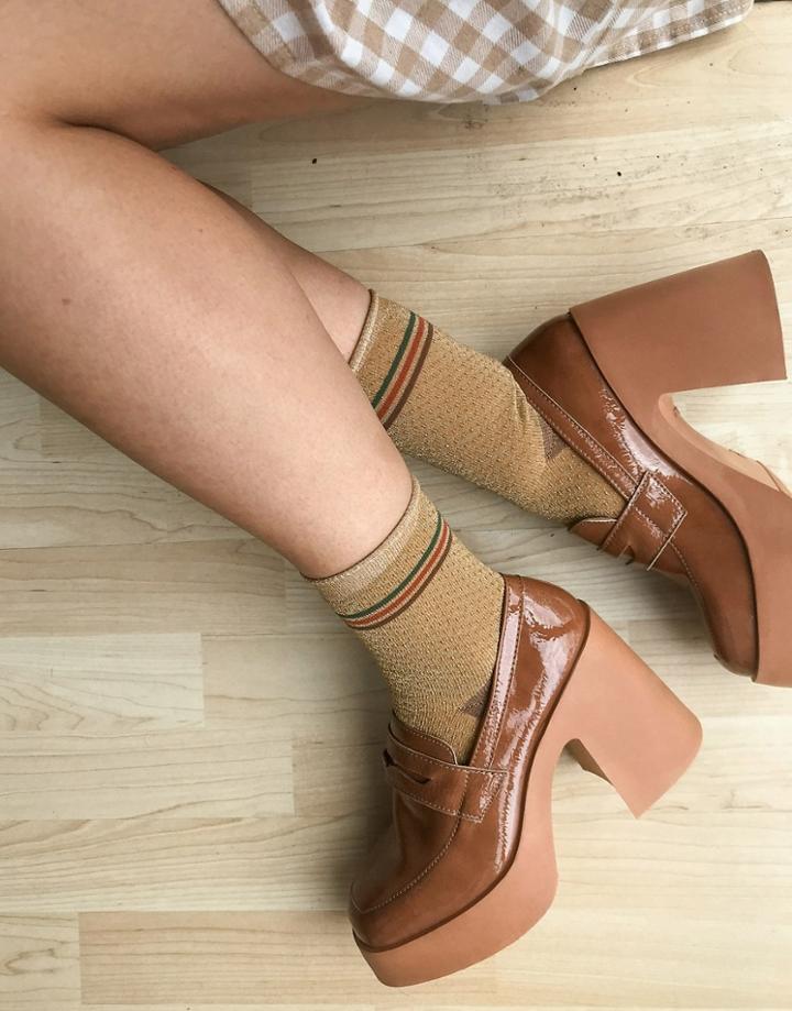 Asos Design Profile Chunky High Heeled Loafer In Tan-brown